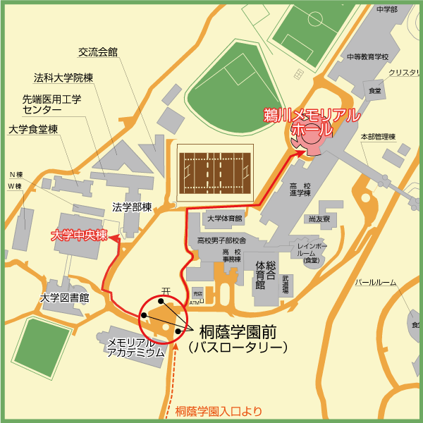 桐蔭横浜大学～鵜川メモリアルホール案内図