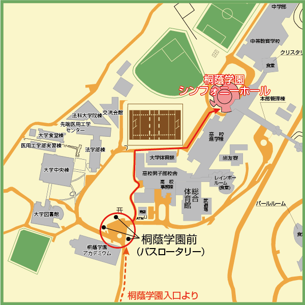 桐蔭横浜大学～鵜川メモリアルホール案内図